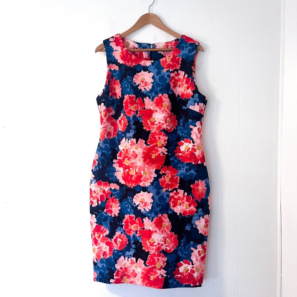 Tommy Hilfiger navy floral scuba sheath dress! Size 12 Navy blue red pink - Picture 3 of 11